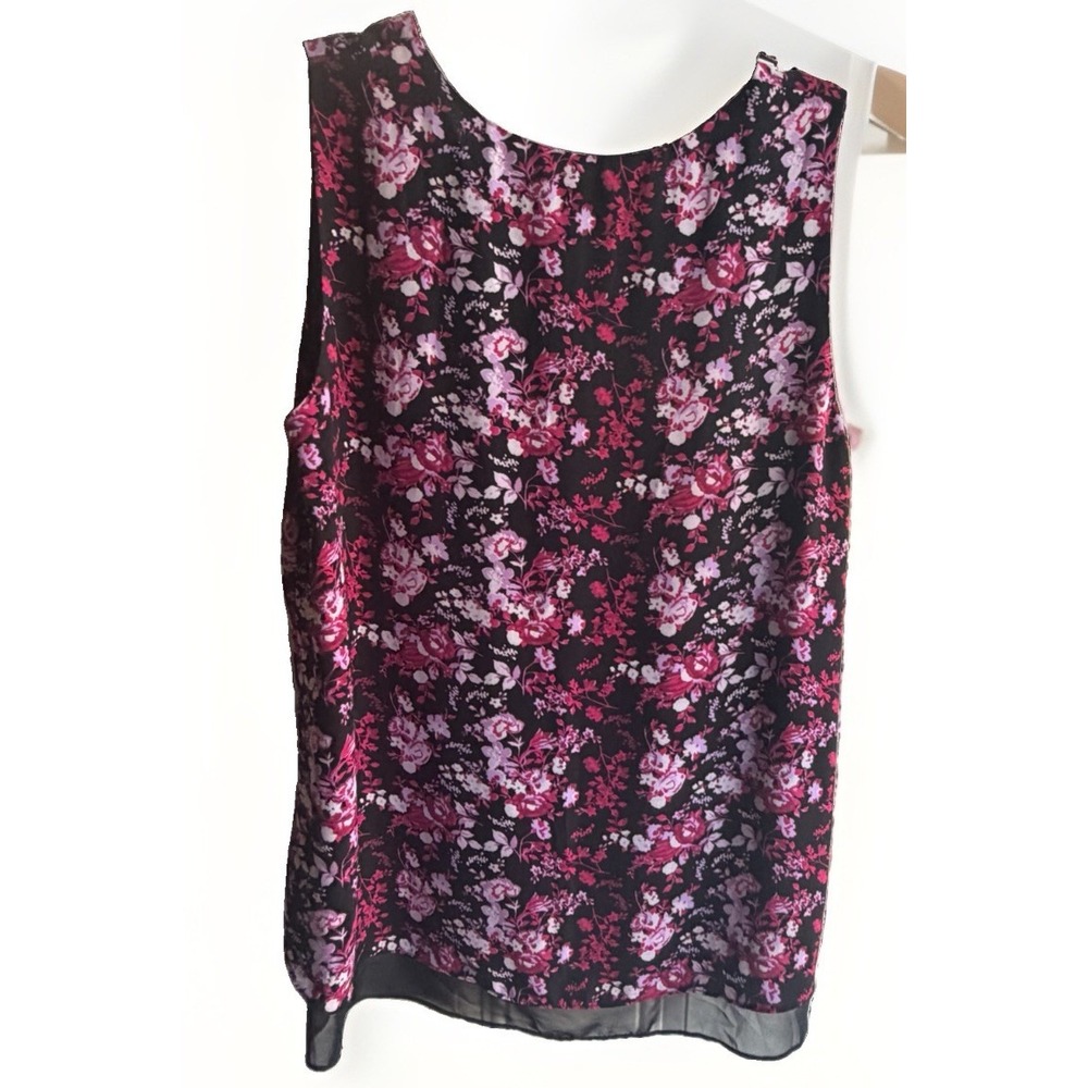 Cato 1946 Top XL Pink Blk Floral Sleeveless V Neck Layered Loose Flowy NWT - Picture 5 of 5